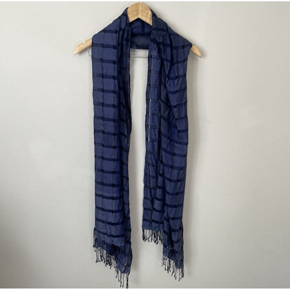 Charter Club 100% Silk Scarf Dark Blue Open Weave Fringe Wrap Shawl